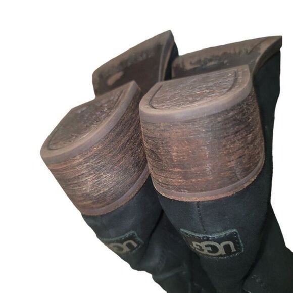 Ugg Cary Womens Black Suede Boots Leather Laces Up Back 8 Western Moto Biker Y2K - Picture 9 of 10